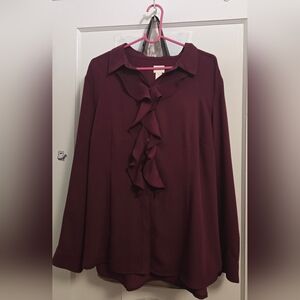 Women's Burgundy Ruffle Blouse